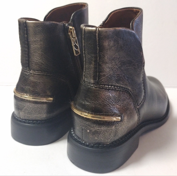 Franco Sarto Women's Happily Ankle Gold Leather Almond Toe Stacked Heel Booties - Picture 7 of 12